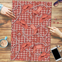 Red Hawaii Palaka Cowboy Puzzle Hawaiian Paniolo Festival Spirit LT19 Red - Polynesian Pride