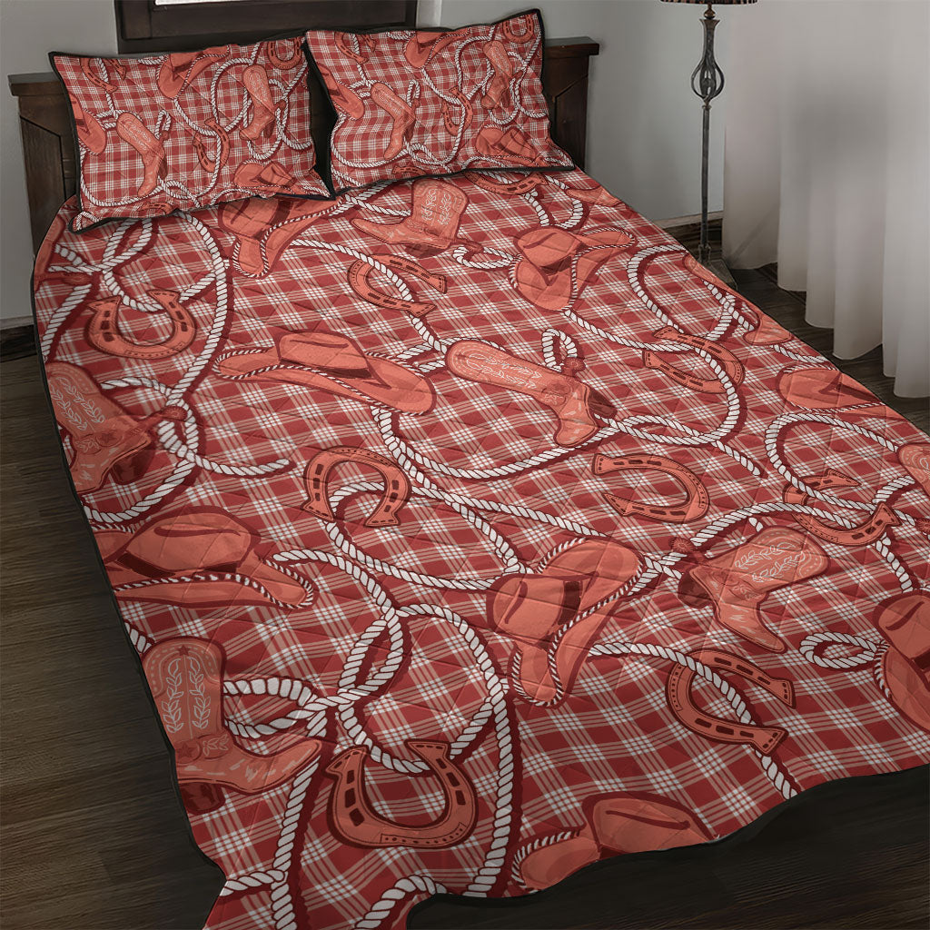 Red Hawaii Palaka Cowboy Quilt Bed Set Hawaiian Paniolo Festival Spirit LT19 Red - Polynesian Pride