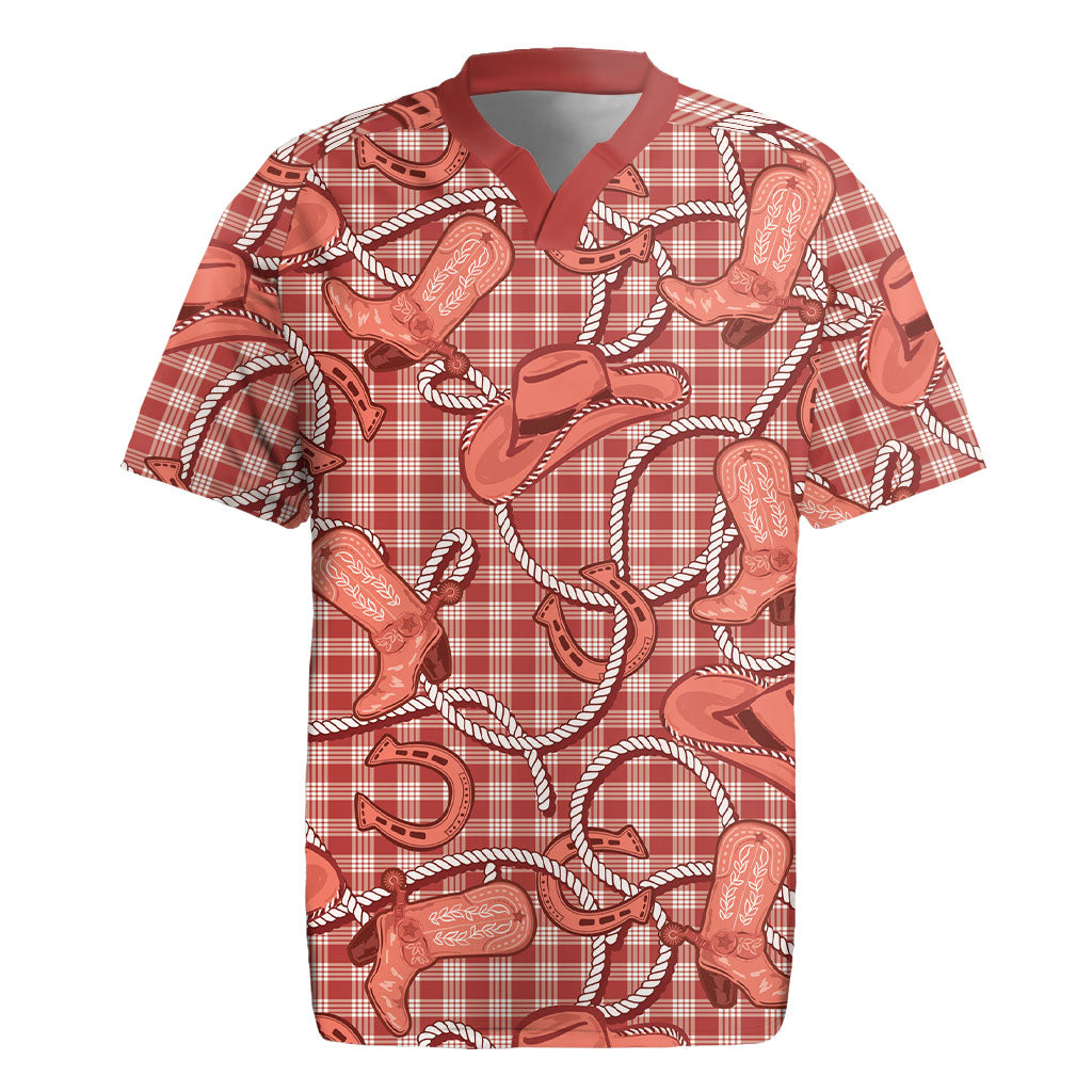 Red Hawaii Palaka Cowboy Rugby Jersey Hawaiian Paniolo Festival Spirit LT19 Red - Polynesian Pride