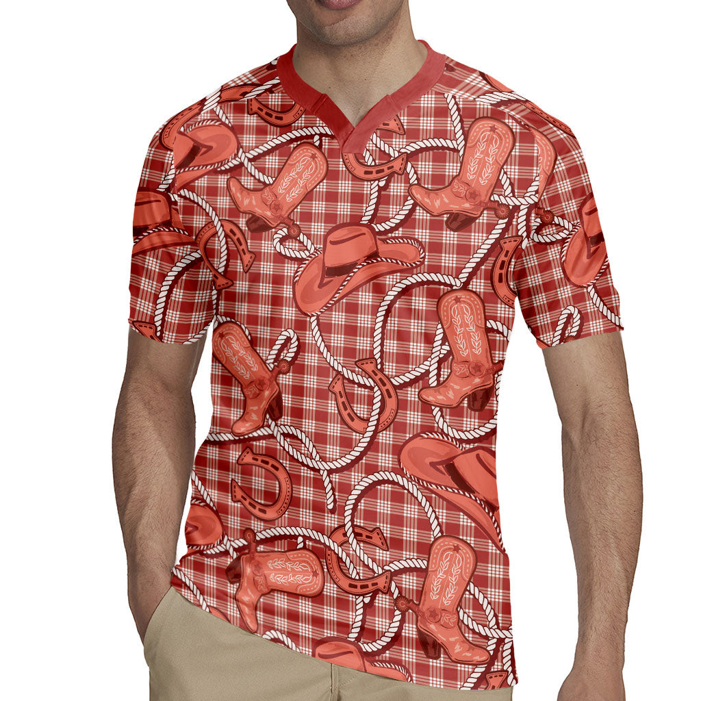 Red Hawaii Palaka Cowboy Rugby Jersey Hawaiian Paniolo Festival Spirit LT19 - Polynesian Pride