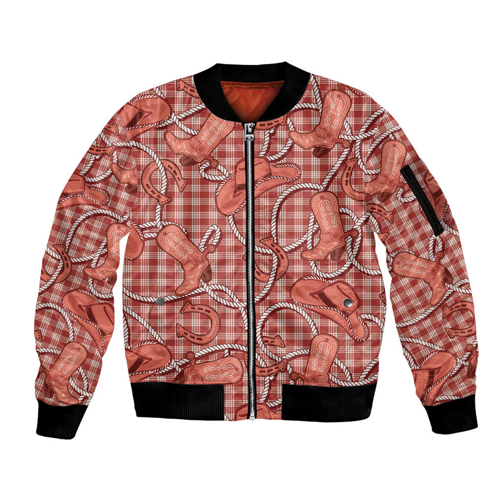 Red Hawaii Palaka Cowboy Sleeve Zip Bomber Jacket Hawaiian Paniolo Festival Spirit