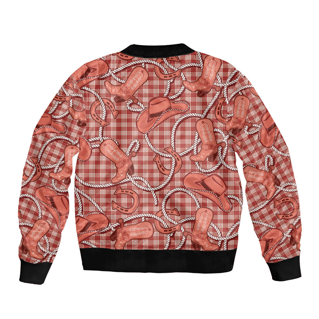 Red Hawaii Palaka Cowboy Sleeve Zip Bomber Jacket Hawaiian Paniolo Festival Spirit LT19 - Polynesian Pride