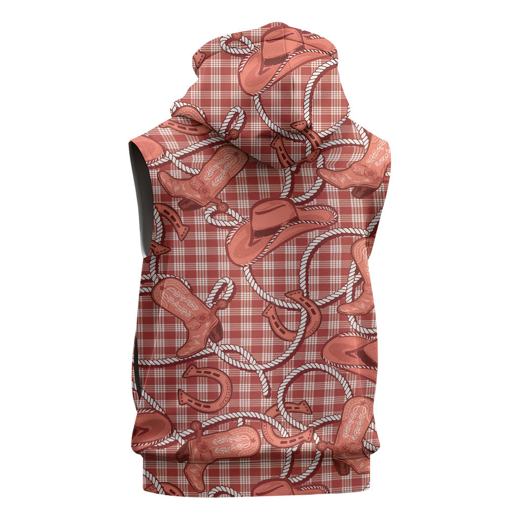 Red Hawaii Palaka Cowboy Sleeveless Hoodie Hawaiian Paniolo Festival Spirit LT19 - Polynesian Pride