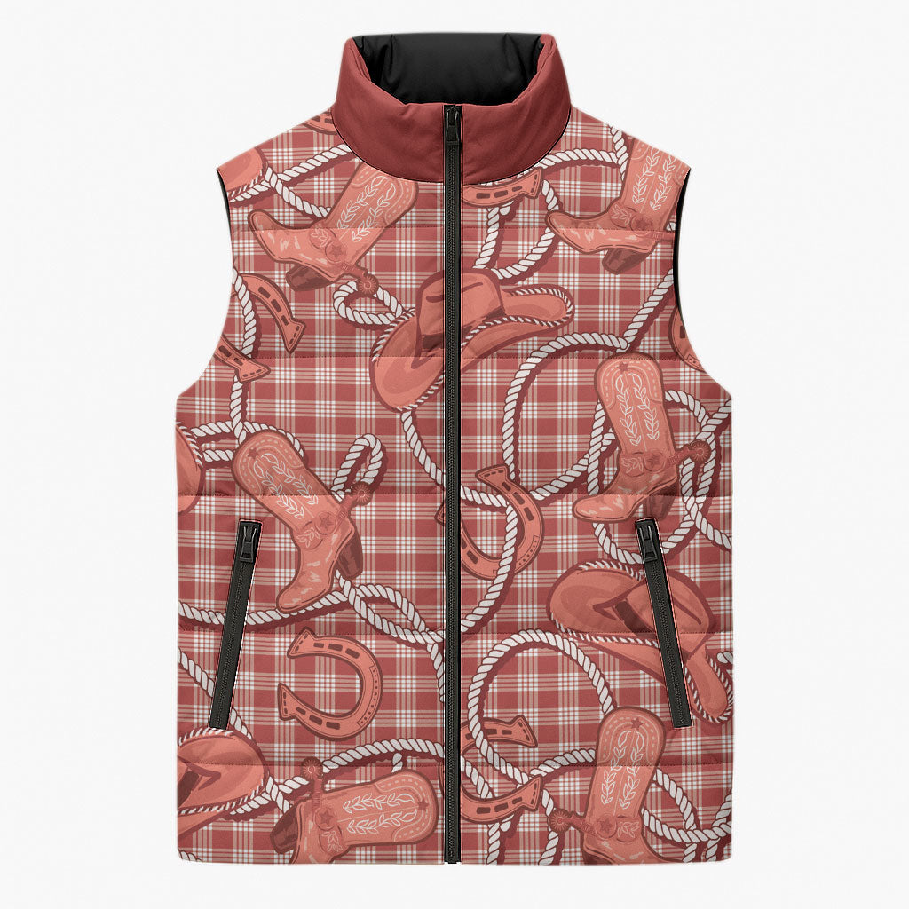 Red Hawaii Palaka Cowboy Sleeveless Puffer Jacket Hawaiian Paniolo Festival Spirit LT19 Unisex Red - Polynesian Pride