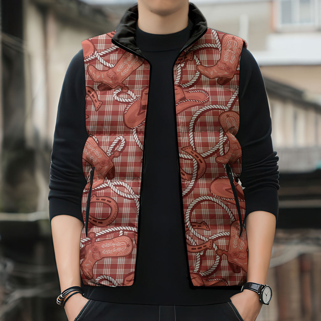Red Hawaii Palaka Cowboy Sleeveless Puffer Jacket Hawaiian Paniolo Festival Spirit LT19 - Polynesian Pride
