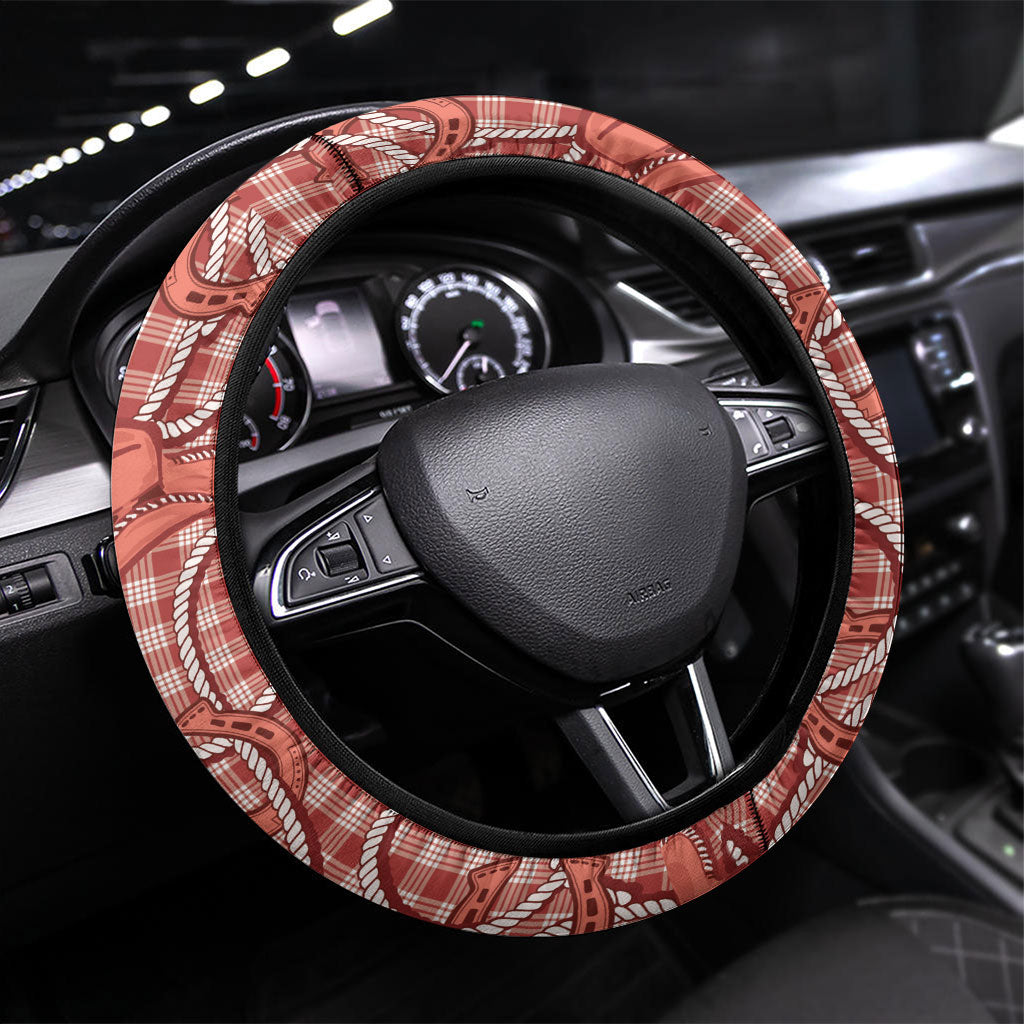 Red Hawaii Palaka Cowboy Steering Wheel Cover Hawaiian Paniolo Festival Spirit LT19 Universal Fit Red - Polynesian Pride