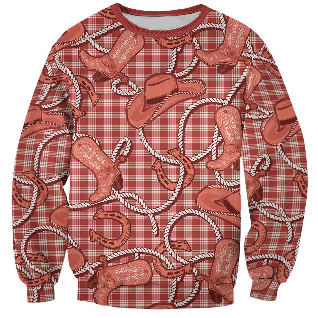 Red Hawaii Palaka Cowboy Sweatshirt Hawaiian Paniolo Festival Spirit LT19 Unisex Red - Polynesian Pride