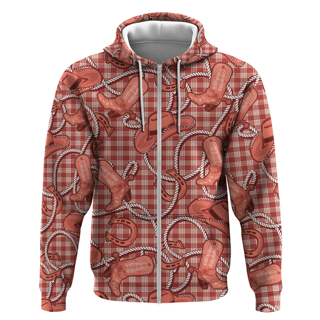Red Hawaii Palaka Cowboy Zip Hoodie Hawaiian Paniolo Festival Spirit LT19 Zip Hoodie Red - Polynesian Pride