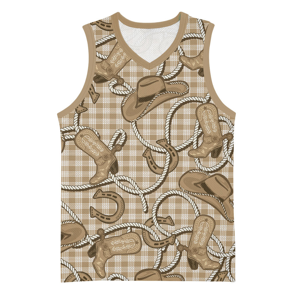 Beige Hawaii Palaka Cowboy Basketball Jersey Hawaiian Paniolo Festival Spirit LT19 Unisex Beige - Polynesian Pride