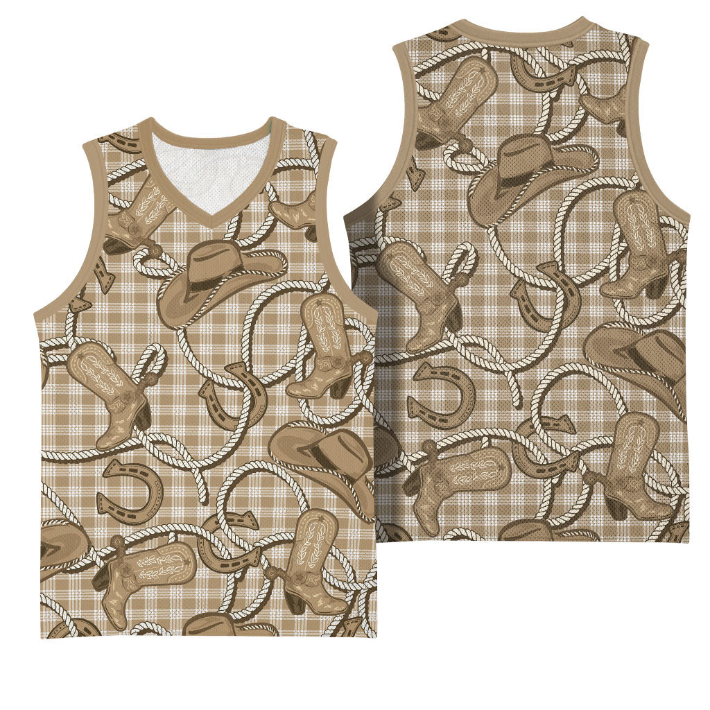 Beige Hawaii Palaka Cowboy Basketball Jersey Hawaiian Paniolo Festival Spirit LT19 - Polynesian Pride