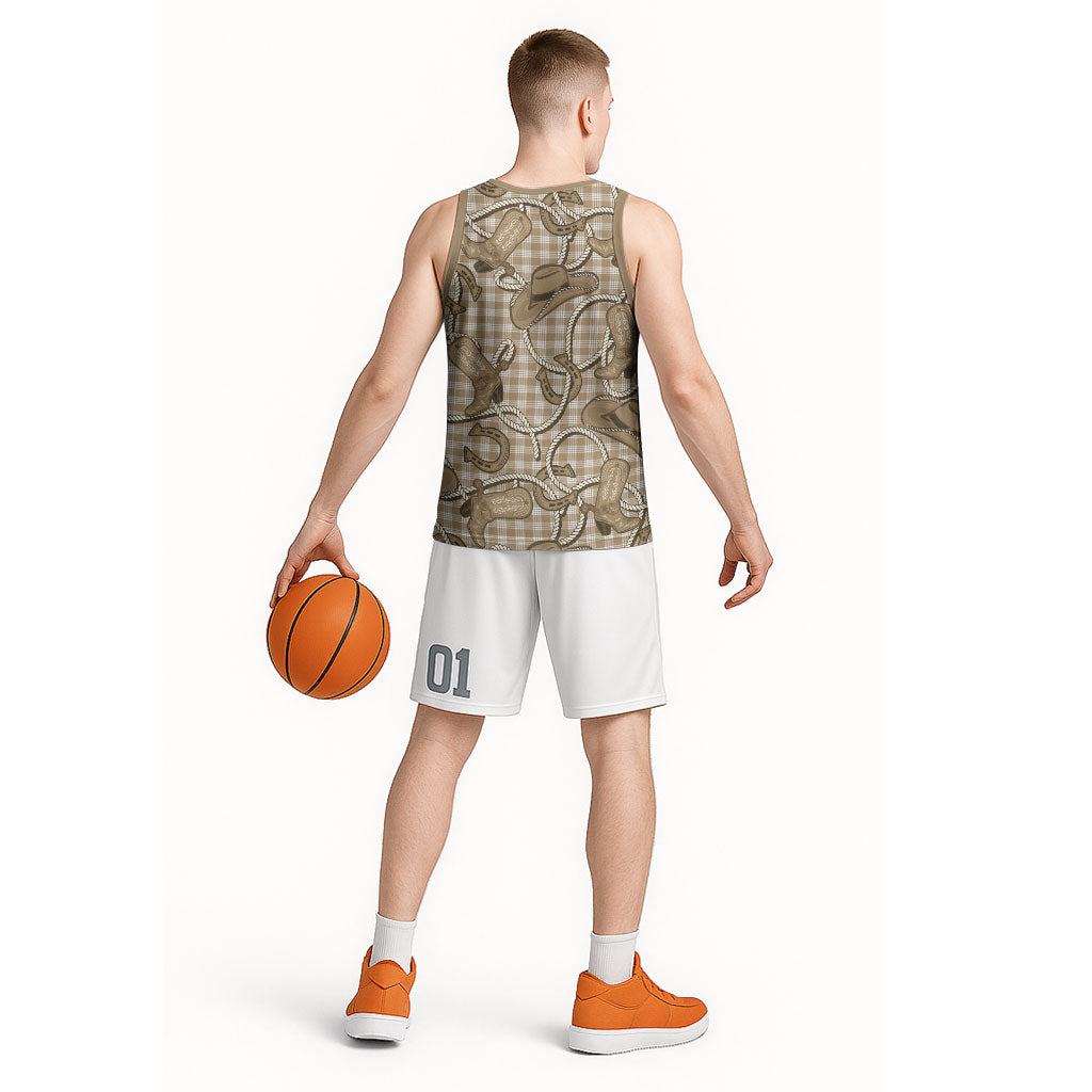 Beige Hawaii Palaka Cowboy Basketball Jersey Hawaiian Paniolo Festival Spirit LT19 - Polynesian Pride