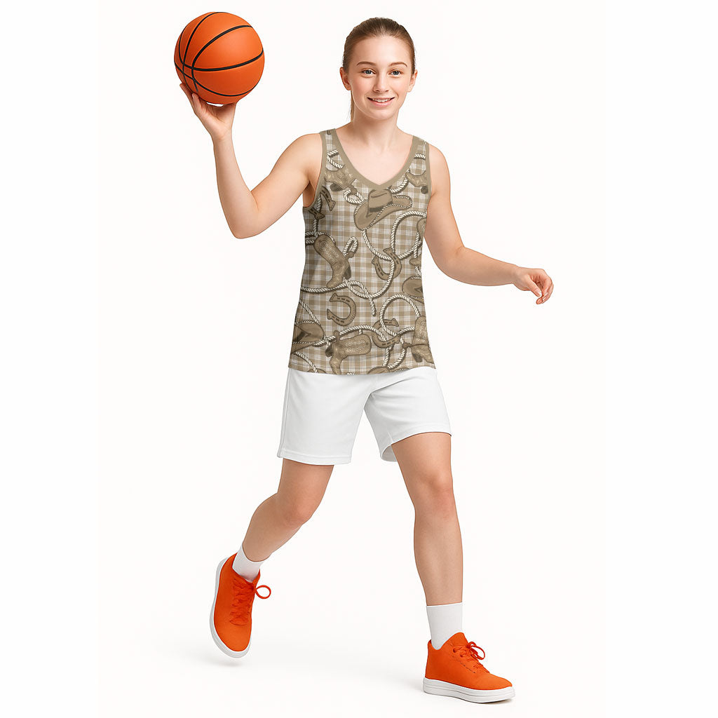 Beige Hawaii Palaka Cowboy Basketball Jersey Hawaiian Paniolo Festival Spirit LT19 - Polynesian Pride