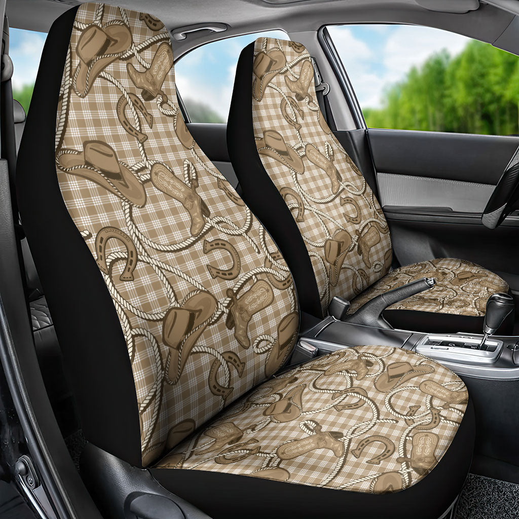 Beige Hawaii Palaka Cowboy Car Seat Cover Hawaiian Paniolo Festival Spirit LT19 - Polynesian Pride