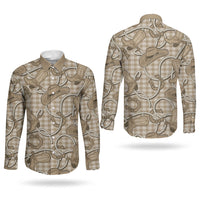 Beige Hawaii Palaka Cowboy Couples Matching Long Sleeve Bodycon Dress and Long Sleeve Button Shirt Hawaiian Paniolo Festival Spirit LT19 - Polynesian Pride