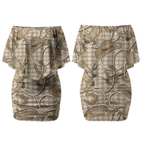 Beige Hawaii Palaka Cowboy Couples Matching Off Shoulder Short Dress and Hawaiian Shirt Hawaiian Paniolo Festival Spirit LT19 - Polynesian Pride
