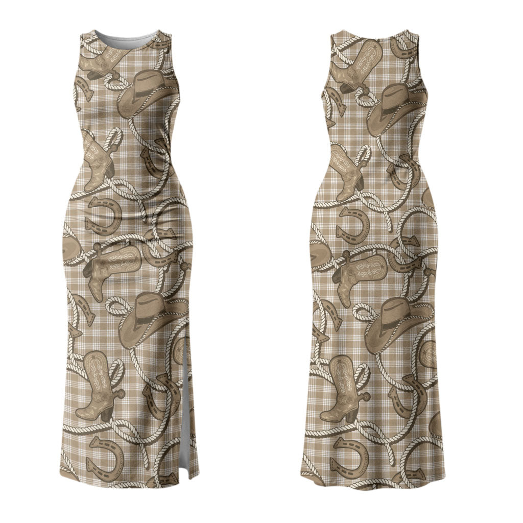 Beige Hawaii Palaka Cowboy Couples Matching Tank Maxi Dress and Hawaiian Shirt Hawaiian Paniolo Festival Spirit LT19 - Polynesian Pride