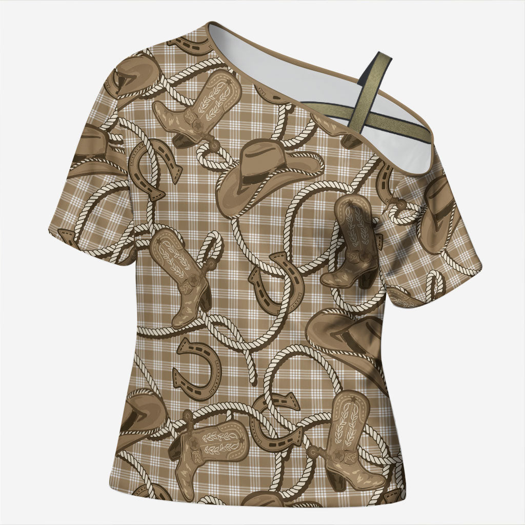 Beige Hawaii Palaka Cowboy Cross Shoulder Shirt Hawaiian Paniolo Festival Spirit LT19 Female Beige - Polynesian Pride