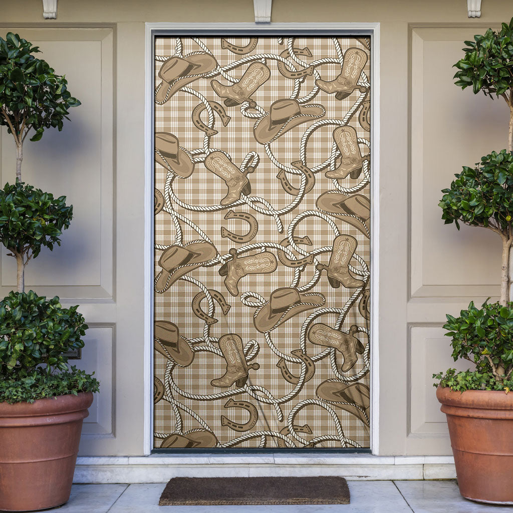 Beige Hawaii Palaka Cowboy Door Cover Hawaiian Paniolo Festival Spirit LT19 Beige - Polynesian Pride