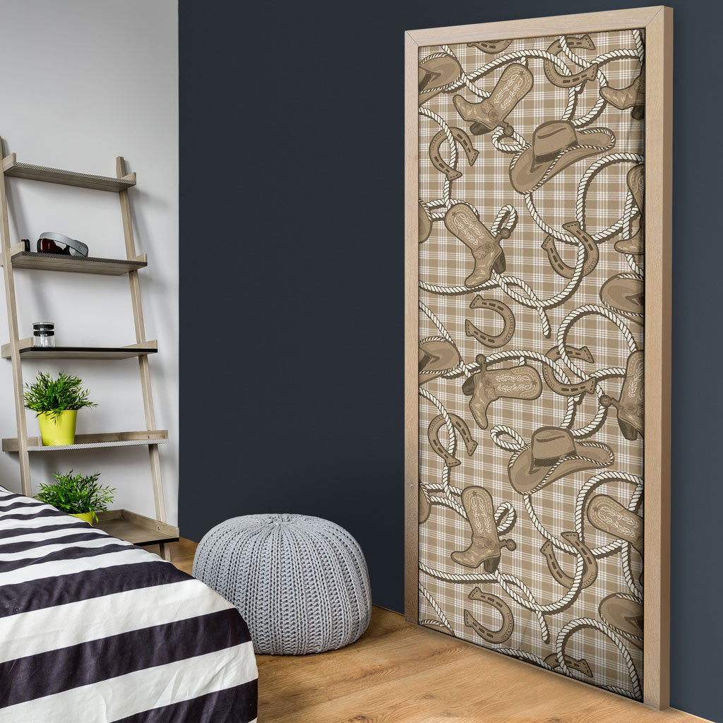 Beige Hawaii Palaka Cowboy Door Cover Hawaiian Paniolo Festival Spirit LT19 - Polynesian Pride