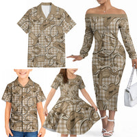 Beige Hawaii Palaka Cowboy Family Matching Off The Shoulder Long Sleeve Dress and Hawaiian Shirt Hawaiian Paniolo Festival Spirit LT19 - Polynesian Pride