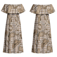 Beige Hawaii Palaka Cowboy Family Matching Off Shoulder Maxi Dress and Hawaiian Shirt Hawaiian Paniolo Festival Spirit LT19 Mom's Dress Beige - Polynesian Pride