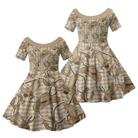 Beige Hawaii Palaka Cowboy Family Matching Off Shoulder Maxi Dress and Hawaiian Shirt Hawaiian Paniolo Festival Spirit LT19 Daughter's Dress Beige - Polynesian Pride