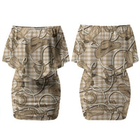 Beige Hawaii Palaka Cowboy Family Matching Off Shoulder Short Dress and Hawaiian Shirt Hawaiian Paniolo Festival Spirit LT19 Mom's Dress Beige - Polynesian Pride