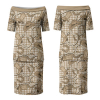 Beige Hawaii Palaka Cowboy Family Matching Puletasi and Hawaiian Shirt Hawaiian Paniolo Festival Spirit LT19 Mom's Dress Beige - Polynesian Pride