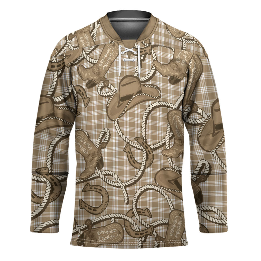 Beige Hawaii Palaka Cowboy Hockey Jersey Hawaiian Paniolo Festival Spirit