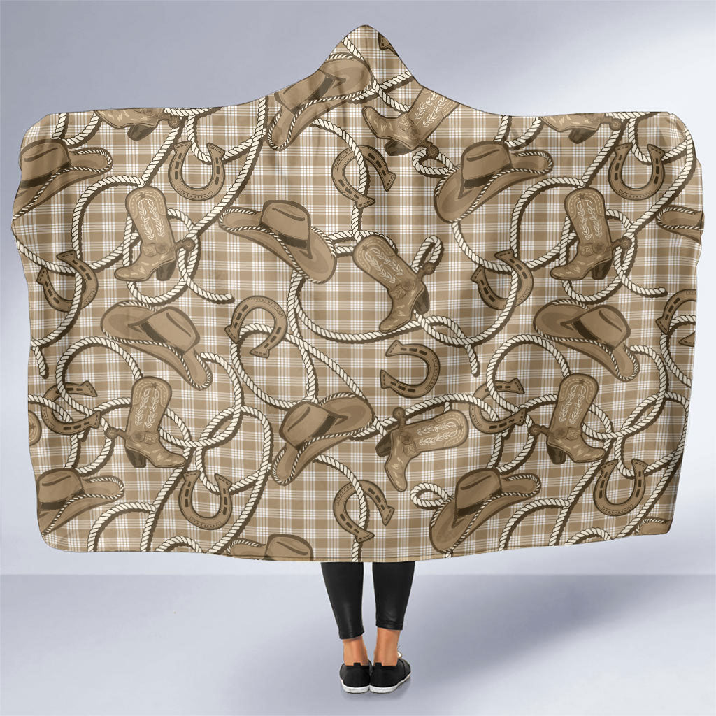 Beige Hawaii Palaka Cowboy Hooded Blanket Hawaiian Paniolo Festival Spirit LT19 One Size Beige - Polynesian Pride