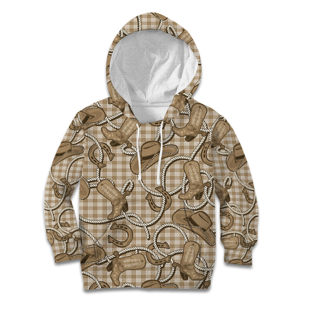 Beige Hawaii Palaka Cowboy Kid Hoodie Hawaiian Paniolo Festival Spirit LT19 Hoodie Beige - Polynesian Pride