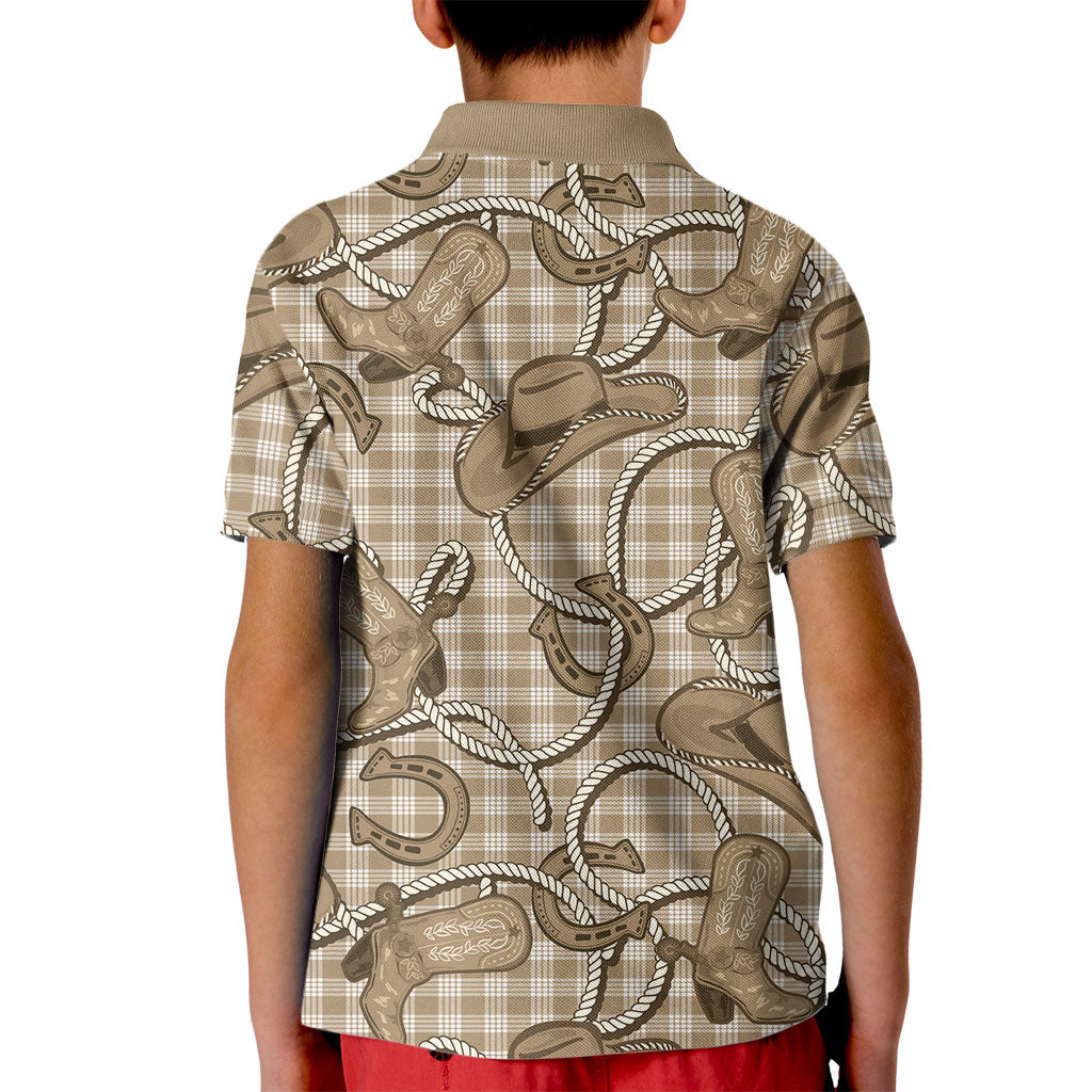 Beige Hawaii Palaka Cowboy Kid Polo Shirt Hawaiian Paniolo Festival Spirit LT19 - Polynesian Pride