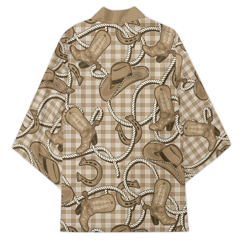 Beige Hawaii Palaka Cowboy Kimono Hawaiian Paniolo Festival Spirit LT19 - Polynesian Pride