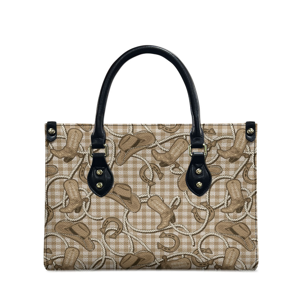 Beige Hawaii Palaka Cowboy Leather Bag Hawaiian Paniolo Festival Spirit LT19 - Polynesian Pride