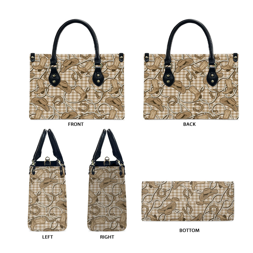 Beige Hawaii Palaka Cowboy Leather Bag Hawaiian Paniolo Festival Spirit LT19 - Polynesian Pride