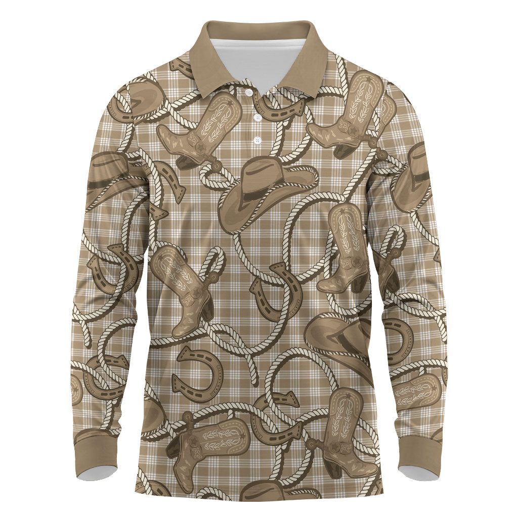 Beige Hawaii Palaka Cowboy Long Sleeve Polo Shirt Hawaiian Paniolo Festival Spirit LT19 Beige - Polynesian Pride