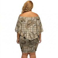 Beige Hawaii Palaka Cowboy Off Shoulder Short Dress Hawaiian Paniolo Festival Spirit LT19 - Polynesian Pride