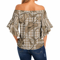 Beige Hawaii Palaka Cowboy Off Shoulder Wrap Waist Top Hawaiian Paniolo Festival Spirit LT19 - Polynesian Pride