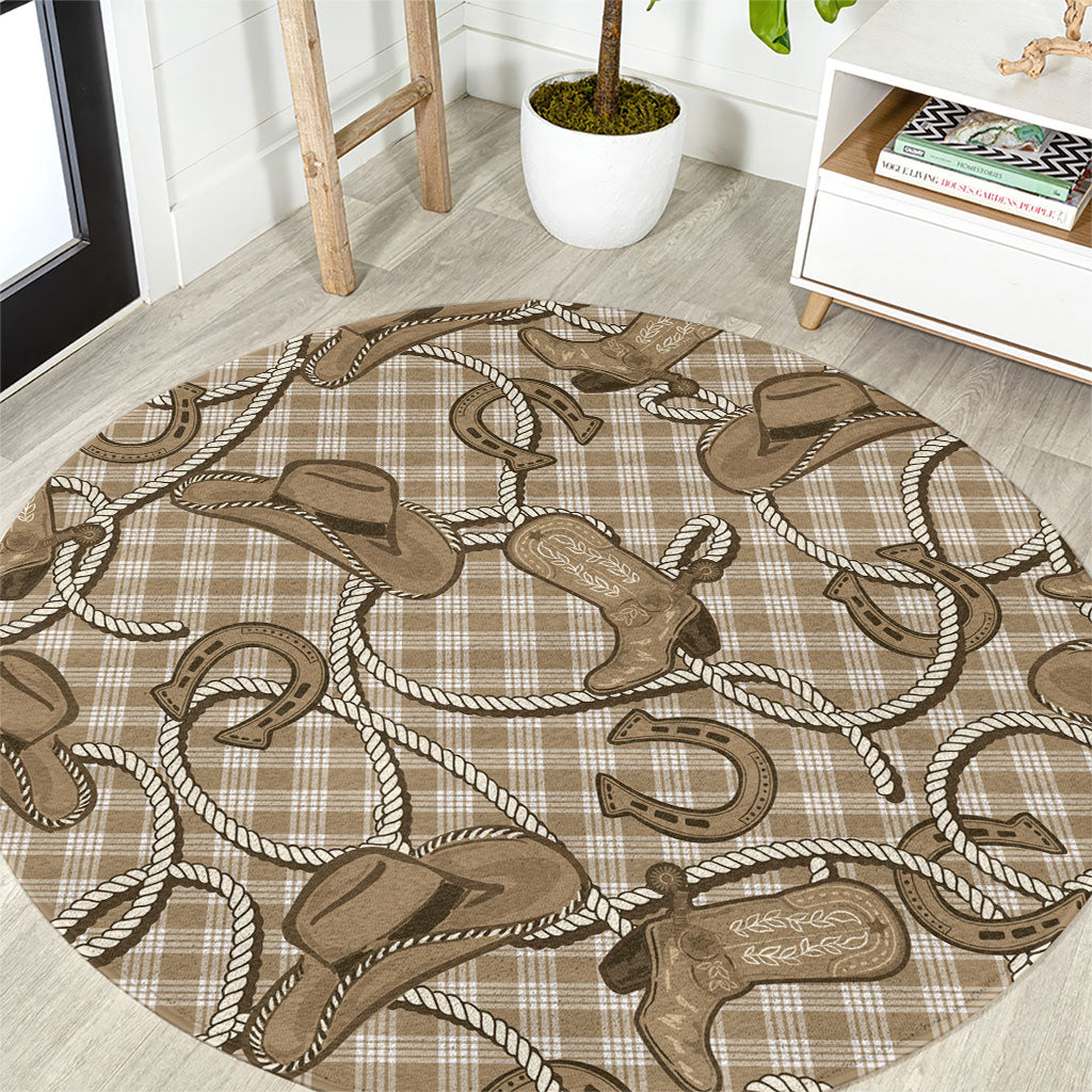 Beige Hawaii Palaka Cowboy Round Carpet Hawaiian Paniolo Festival Spirit LT19 Beige - Polynesian Pride