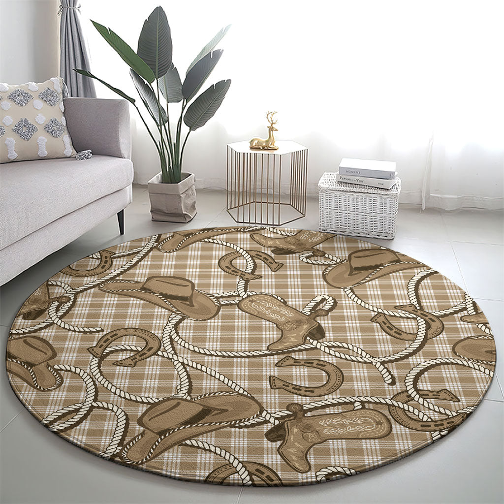 Beige Hawaii Palaka Cowboy Round Carpet Hawaiian Paniolo Festival Spirit LT19 - Polynesian Pride