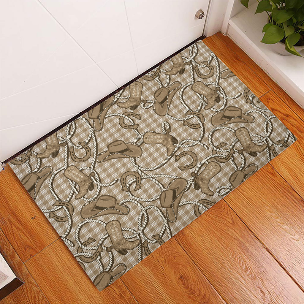 Beige Hawaii Palaka Cowboy Rubber Doormat Hawaiian Paniolo Festival Spirit LT19 - Polynesian Pride