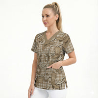 Beige Hawaii Palaka Cowboy Scrub Top Hawaiian Paniolo Festival Spirit LT19 - Polynesian Pride