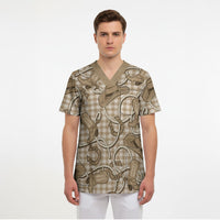 Beige Hawaii Palaka Cowboy Scrub Top Hawaiian Paniolo Festival Spirit LT19 - Polynesian Pride