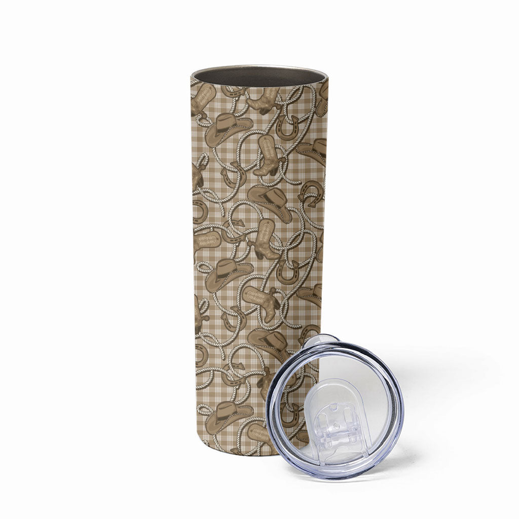 Beige Hawaii Palaka Cowboy Skinny Tumbler Hawaiian Paniolo Festival Spirit LT19 - Polynesian Pride