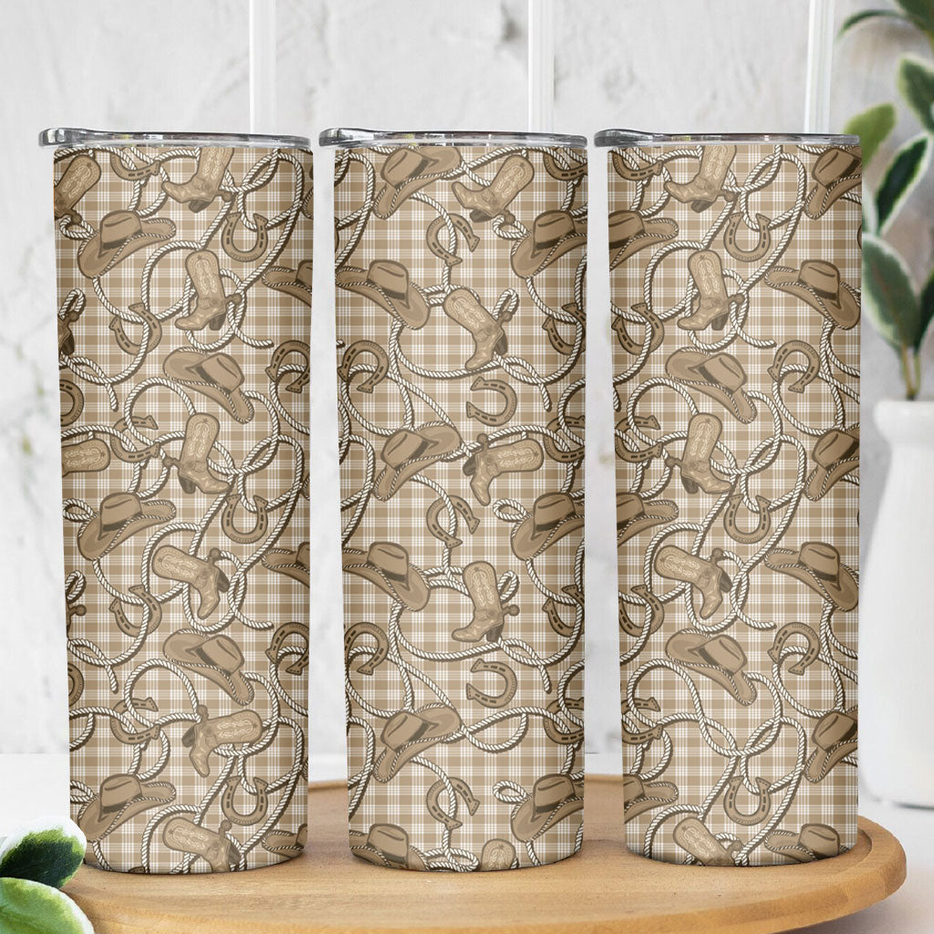 Beige Hawaii Palaka Cowboy Skinny Tumbler Hawaiian Paniolo Festival Spirit LT19 - Polynesian Pride