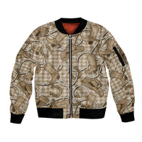 Beige Hawaii Palaka Cowboy Sleeve Zip Bomber Jacket Hawaiian Paniolo Festival Spirit LT19 Unisex Beige - Polynesian Pride