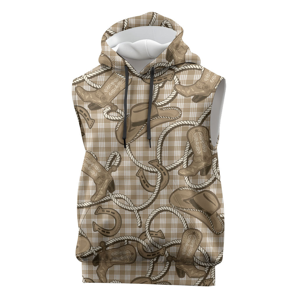 Beige Hawaii Palaka Cowboy Sleeveless Hoodie Hawaiian Paniolo Festival Spirit LT19 Beige - Polynesian Pride