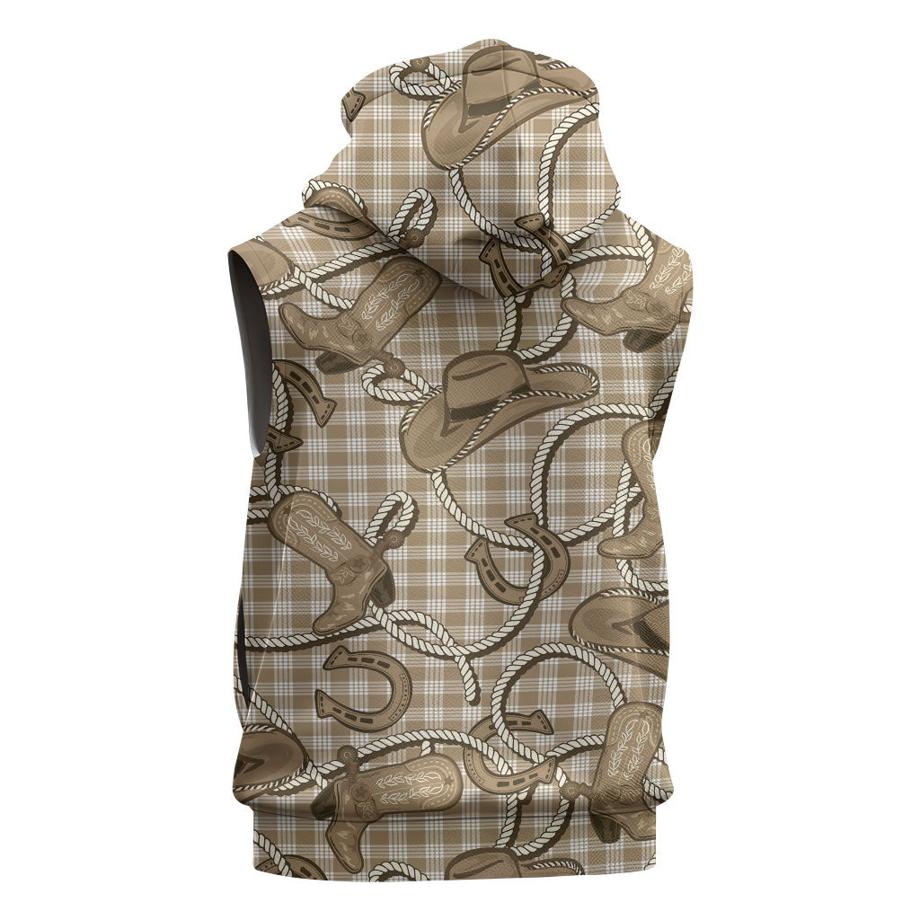 Beige Hawaii Palaka Cowboy Sleeveless Hoodie Hawaiian Paniolo Festival Spirit LT19 - Polynesian Pride
