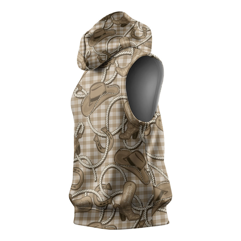 Beige Hawaii Palaka Cowboy Sleeveless Hoodie Hawaiian Paniolo Festival Spirit LT19 - Polynesian Pride