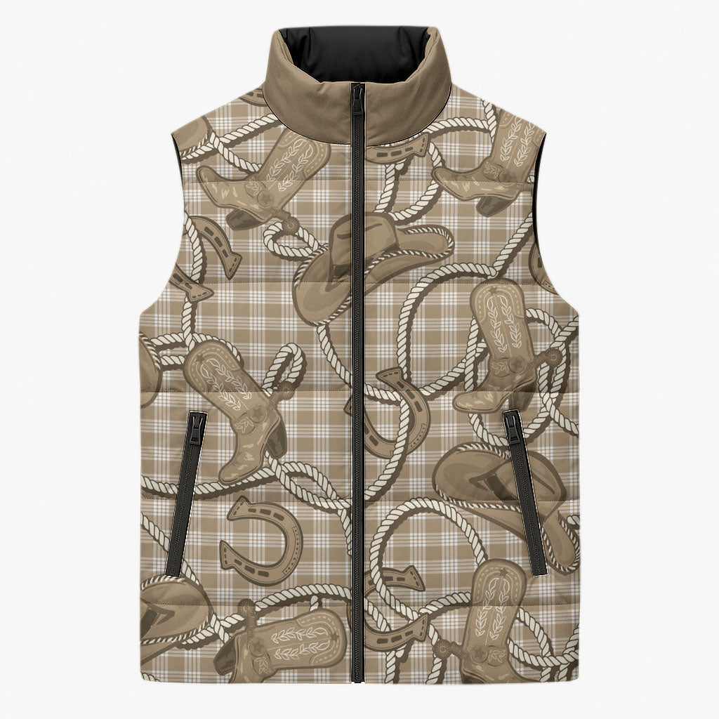 Beige Hawaii Palaka Cowboy Sleeveless Puffer Jacket Hawaiian Paniolo Festival Spirit LT19 Unisex Beige - Polynesian Pride